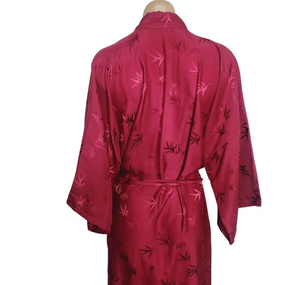 Vintage Jade Lantern Burgundy Silk Short Leaves Leaf Print Robe Size Large - Picture 10 of 10